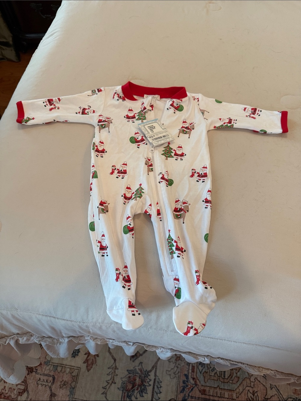 Kissy kissy Children's Holiday Santa Footed One-Piece Pajamas - White & Red